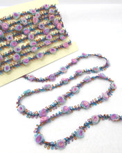 Load image into Gallery viewer, 2 Yards Woven Rococo Ribbon Trim with Purple and Blue Ombre Rose Flower Buds|Decorative Floral Ribbon|Scrapbook Materials|Clothing|Decor