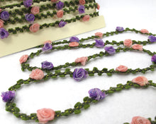 Load image into Gallery viewer, 2 Yards Woven Rococo Ribbon Trim with Pink and Purple Rose Flower Buds|Decorative Floral Ribbon|Scrapbook Materials|Clothing|Craft Supplies