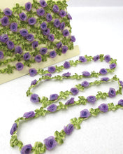 画像をギャラリービューアに読み込む, 2 Yards Woven Rococo Ribbon Trim with Purple Rose Flower Buds|Decorative Floral Ribbon|Scrapbook Materials|Clothing|Decor|Craft Supplies