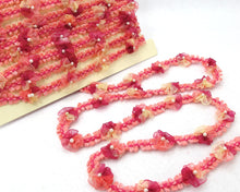 画像をギャラリービューアに読み込む, 2 Yards Woven Rococo Ribbon Trim with Red Ombre Flower Buds|Decorative Floral Ribbon|Scrapbook Materials|Clothing|Decor|Craft Supplies