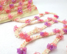 Load image into Gallery viewer, 2 Yards Woven Rococo Ribbon Trim with Pink Flower Buds|Decorative Floral Ribbon|Scrapbook Materials|Clothing|Decor|Craft Supplies