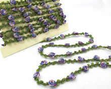 Load image into Gallery viewer, 2 Yards Woven Rococo Ribbon Trim with Blue and Purple Rose Flower Buds|Decorative Floral Ribbon|Scrapbook Materials|Decor|Craft Supplies