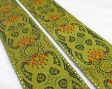 Load image into Gallery viewer, 2 3/16 Inches Colorful Woven Embroidery Trim|Wide Trim|Green|Olive Green|Curtain Decoration|Supplies|Ribbon Trim|Clothing|Cushion Cover