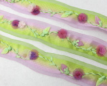 Load image into Gallery viewer, Embroidered Floral Ombre Printed Ribbon Trim|With Rhinestone|Unique|Special|Colorful|Woven Polyester Ribbon|Craft Sewing Supplies DIY