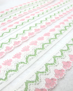3 Yards 1 1/8 inch Pink and Green Floral Lace Trim|Floral Embroidered Trim|Bridal Supplies|Handmade Supplies|Sewing Trim|Scrapbooking Decor