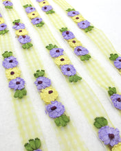画像をギャラリービューアに読み込む, 5 Colors|3/4 inchEmbroidered Floral Checkered Ribbon Trim|Three Flowers in a Row|Unique|Colorful|Woven Chiffon Organza Ribbon