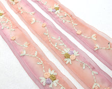 Load image into Gallery viewer, Embroidered Floral Ombre Printed Ribbon Trim|With Rhinestone|Unique|Special|Colorful|Woven Polyester Ribbon|Craft Sewing Supplies DIY