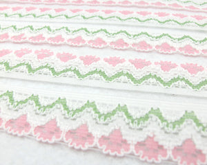 3 Yards 1 1/8 inch Pink and Green Floral Lace Trim|Floral Embroidered Trim|Bridal Supplies|Handmade Supplies|Sewing Trim|Scrapbooking Decor