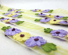 画像をギャラリービューアに読み込む, 5 Colors|3/4 inchEmbroidered Floral Checkered Ribbon Trim|Three Flowers in a Row|Unique|Colorful|Woven Chiffon Organza Ribbon
