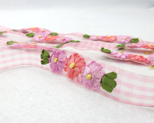 Charger l&#39;image dans la galerie, 5 Colors|3/4 inch Embroidered Floral Checkered Ribbon Trim|Three Flowers in a Row|Unique|Colorful|Woven Chiffon Organza Ribbon