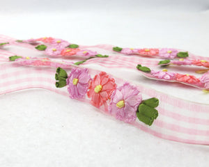 5 Colors|3/4 inch Embroidered Floral Checkered Ribbon Trim|Three Flowers in a Row|Unique|Colorful|Woven Chiffon Organza Ribbon