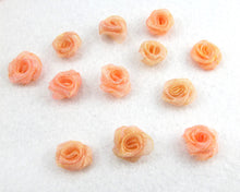 Load image into Gallery viewer, 30 Pieces Chiffon Rose Flower Buds|Peach|Pink with Silver Glitter|Flower Applique|Fabric Flower|Baby Doll|Craft Bow|Accessories Making