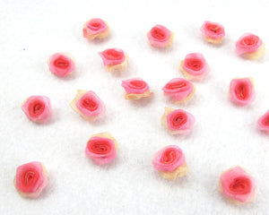 30 Pieces Chiffon Rose Flower Buds|Ombre Color|Pink|Beige|Peach|Flower Applique|Fabric Flower|Baby Doll|Craft Bow|Accessories Making