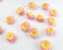 Load image into Gallery viewer, 30 Pieces Chiffon Rose Flower Buds|Ombre Color|Pink|Yellow|Flower Applique|Fabric Flower|Baby Doll|Craft Bow|Accessories Making