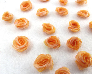 30 Pieces Chiffon Rose Flower Buds|Ombre Color|Orange|Flower Applique|Fabric Flower|Baby Doll|Craft Bow|Accessories Making