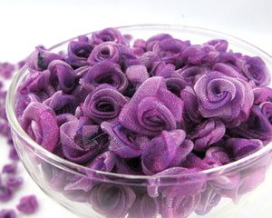 30 Pieces Chiffon Rose Flower Buds|Ombre Color|Purple|Violet|Flower Applique|Fabric Flower|Baby Doll|Craft Bow|Accessories Making