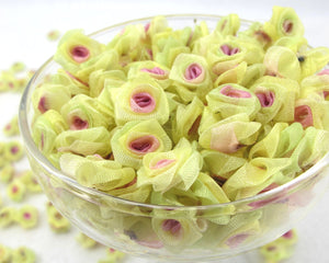 30 Pieces Chiffon Rose Flower Buds|Ombre Color|Light Yellow|Purple|Flower Applique|Fabric Flower|Baby Doll|Craft Bow|Accessories Making