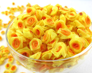 30 Pieces Chiffon Rose Flower Buds|Ombre Color|Yellow|Orange|Flower Applique|Fabric Flower|Baby Doll|Craft Bow|Accessories Making