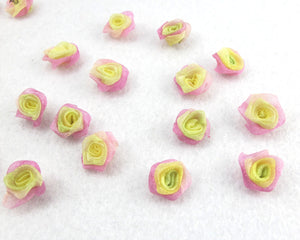 30 Pieces Chiffon Rose Flower Buds|Ombre Color|Purple|Yellow|Flower Applique|Fabric Flower|Baby Doll|Craft Bow|Accessories Making
