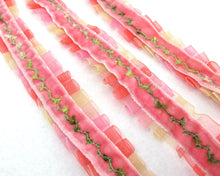 画像をギャラリービューアに読み込む, 13/16 Inch Pink Pleated Ombre Chiffon Ribbon with Thread Embroidered Velvet Ribbon|Headband Supplies|Hair Embellishment