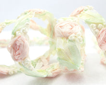 Load image into Gallery viewer, 10 Colors|Embroidered Rose Bud|Mauve|White Flower Ribbon Trim|Scrapbook|Doll Lace|Quilt|Sewing Couture|Supplies|Craft DIY|WR3087