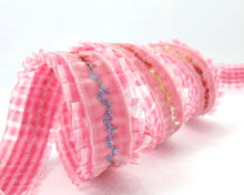 画像をギャラリービューアに読み込む, 1 Inch Pink Pleated Chiffon Checkered Ribbon with Thread Embroidered Velvet Ribbon|Headband Supplies|Hair Embellishment|Decorative