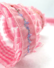 Charger l&#39;image dans la galerie, 1 Inch Pink Pleated Chiffon Checkered Ribbon with Thread Embroidered Velvet Ribbon|Headband Supplies|Hair Embellishment|Decorative