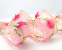 Load image into Gallery viewer, 1 1/2 Inches Pink Embroidered Floral Ombre Printed Ribbon Trim|Unique|Special|Colorful|Woven Polyester Ribbon|Craft Sewing Supplies DIY