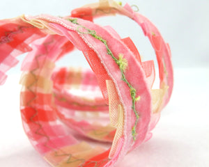 13/16 Inch Pink Pleated Ombre Chiffon Ribbon with Thread Embroidered Velvet Ribbon|Headband Supplies|Hair Embellishment
