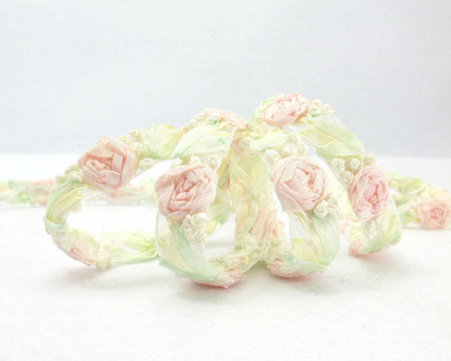 10 Colors|Embroidered Rose Bud|Mauve|White Flower Ribbon Trim|Scrapbook|Doll Lace|Quilt|Sewing Couture|Supplies|Craft DIY|WR3087