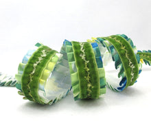 画像をギャラリービューアに読み込む, 1 Inch Green Pleated Printed Single Faced Satin Ribbon with Thread Embroidered Velvet Ribbon|Headband Supplies|Hair Embellishment|Decorative