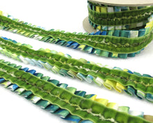 Load image into Gallery viewer, 1 Inch Green Pleated Printed Single Faced Satin Ribbon with Thread Embroidered Velvet Ribbon|Headband Supplies|Hair Embellishment|Decorative