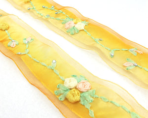 1 1/2 Inches Embroidered Floral Ombre Printed Ribbon Trim|With Rhinestone|Unique|Special|Colorful|Woven Polyester Ribbon|Craft Supplies DIY