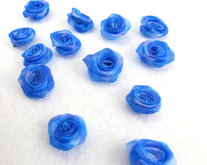 30 Pieces Chiffon Rose Flower Buds|Blue Ombre|Flower Applique|Fabric Flower|Baby Doll|Craft Bow|Accessories Making