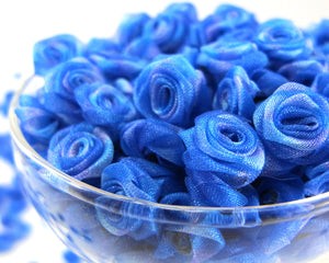 30 Pieces Chiffon Rose Flower Buds|Blue Ombre|Flower Applique|Fabric Flower|Baby Doll|Craft Bow|Accessories Making