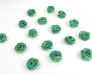 30 Pieces Chiffon Rose Flower Buds|Green|Flower Applique|Fabric Flower|Baby Doll|Craft Bow|Accessories Making