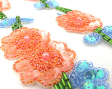 Load image into Gallery viewer, 1 1/2 Inches Multicolor Hand Sewn Beaded Flower Trim|Floral Trim|Embellishment|Cushion Cover|Curtain Decor|Decorative Trim|Embroidery Trim
