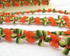 2 Yards Orange Chiffon Woven Rococo Ribbon Trim|Decorative Floral Ribbon|Scrapbook Materials|Clothing|Decor|Craft Supplies