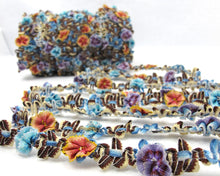 Load image into Gallery viewer, 2 Yards Brown Woven Rococo Ribbon Trim with Multicolor Fan Shaped Flower Buds|Decorative Floral Ribbon|Scrapbook Materials|Clothing|Decor