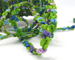 2 Yards Blue Tone Rainbow Beanie Shape Color Woven Rococo Ribbon Trim|Decorative Floral Ribbon|Scrapbook Materials|Decor|Craft Supplies