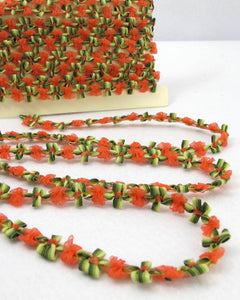 2 Yards Orange Chiffon Woven Rococo Ribbon Trim|Decorative Floral Ribbon|Scrapbook Materials|Clothing|Decor|Craft Supplies