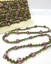 画像をギャラリービューアに読み込む, 2 Yards Woven Rococo Ribbon Trim with Red Nylon Rose Flower Buds|Decorative Floral Ribbon|Scrapbook Materials|Decor|Craft Supplies