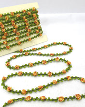 Load image into Gallery viewer, 2 Yards Woven Rococo Ribbon Trim with Orange Nylon Rose Flower Buds|Decorative Floral Ribbon|Scrapbook Materials|Decor|Craft Supplies