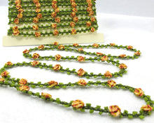Load image into Gallery viewer, 2 Yards Woven Rococo Ribbon Trim with Orange Nylon Rose Flower Buds|Decorative Floral Ribbon|Scrapbook Materials|Decor|Craft Supplies