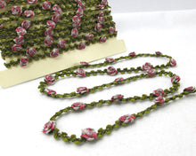 画像をギャラリービューアに読み込む, 2 Yards Woven Rococo Ribbon Trim with Red Nylon Rose Flower Buds|Decorative Floral Ribbon|Scrapbook Materials|Decor|Craft Supplies