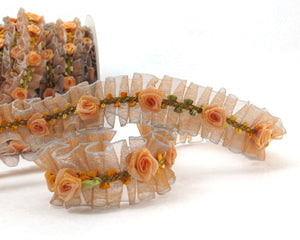 Pleated Trim|w Rococo Flower Trim|1 1/8 Inches Pleated Ombre Printed Chiffon Trim|Organza Chiffon Trim|Retro Handmade Supplies|Pillow Case
