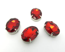 Load image into Gallery viewer, 10 Pieces 13x18mm Red Oval Sew On Rhinestones|Glass Stones|Metal Claw Clasp|4 Hole Silver Setting|Bead Jewelry Supplies Decoration