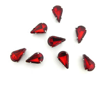 Load image into Gallery viewer, 10 Pieces 8x13mm Red Tear Drop Sew On Rhinestones|Glass Stones|Metal Claw Clasp|4 Hole Silver Setting|Bead Jewelry Supplies Decoration
