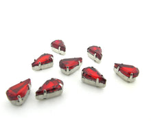Charger l&#39;image dans la galerie, 10 Pieces 8x13mm Red Tear Drop Sew On Rhinestones|Glass Stones|Metal Claw Clasp|4 Hole Silver Setting|Bead Jewelry Supplies Decoration