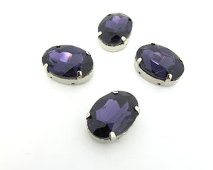 10 Pieces 13x18mm Purple Oval Sew On Rhinestones|Glass Stones|Metal Claw Clasp|4 Hole Silver Setting|Bead Jewelry Supplies Decoration